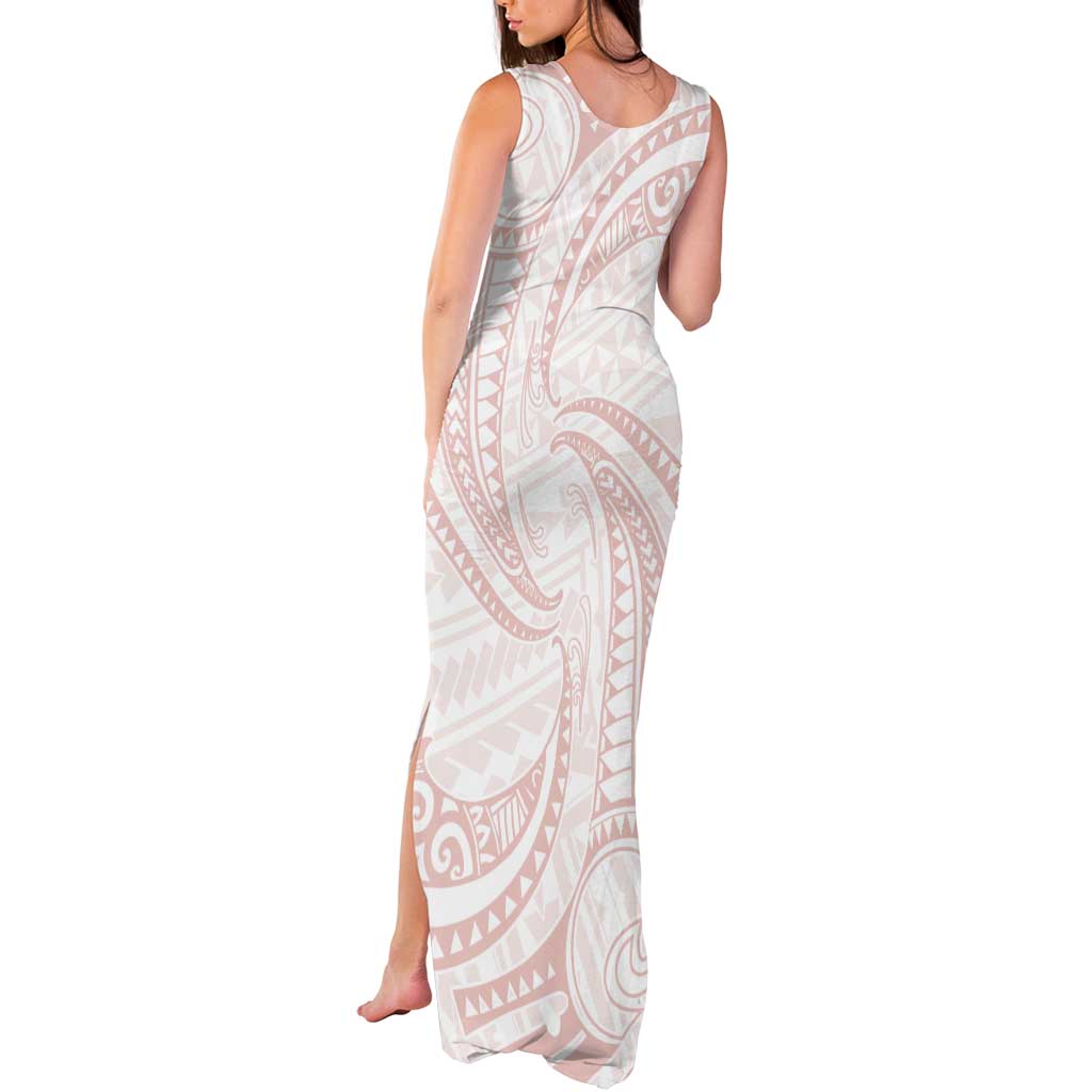 White Sunday Lotu Tamaiti Tank Maxi Dress Polynesian Wave Pastel Blush - Polynesian Pride