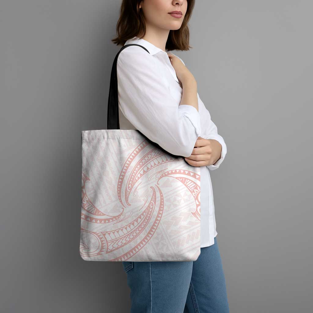 White Sunday Lotu Tamaiti Tote Bag Polynesian Wave Pastel Blush - Polynesian Pride