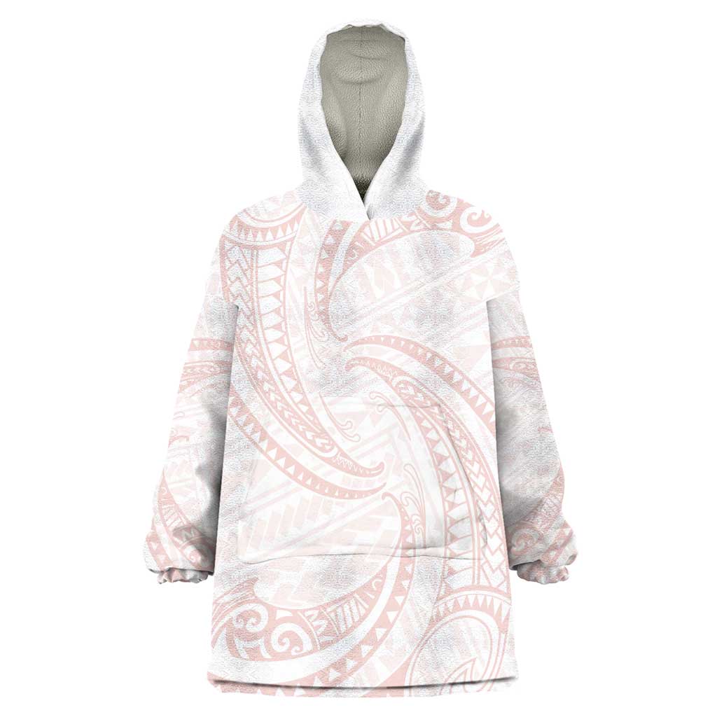 White Sunday Lotu Tamaiti Wearable Blanket Hoodie Polynesian Wave Pastel Blush LT9 One Size Blush - Polynesian Pride