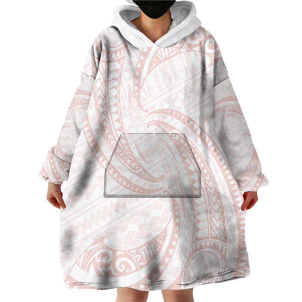 White Sunday Lotu Tamaiti Wearable Blanket Hoodie Polynesian Wave Pastel Blush LT9 - Polynesian Pride