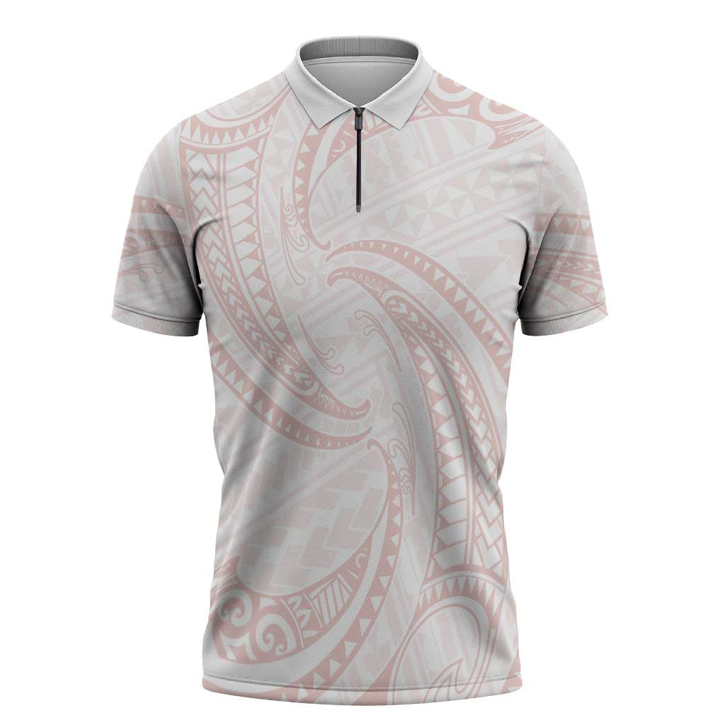 White Sunday Lotu Tamaiti Zipper Polo Shirt Polynesian Wave Pastel Blush LT9 Blush - Polynesian Pride