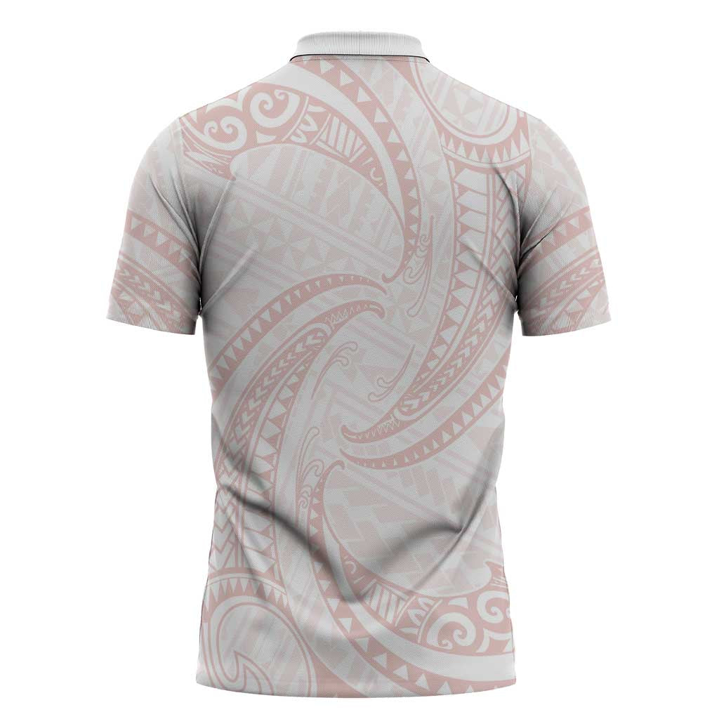 White Sunday Lotu Tamaiti Zipper Polo Shirt Polynesian Wave Pastel Blush LT9 - Polynesian Pride