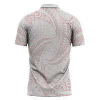 White Sunday Lotu Tamaiti Zipper Polo Shirt Polynesian Wave Pastel Blush LT9 - Polynesian Pride