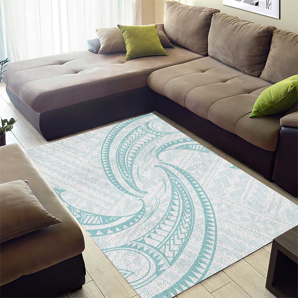 White Sunday Lotu Tamaiti Area Rug Polynesian Wave Pastel Cyan - Polynesian Pride