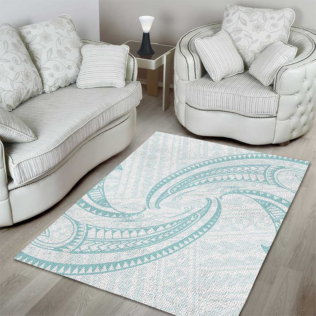 White Sunday Lotu Tamaiti Area Rug Polynesian Wave Pastel Cyan - Polynesian Pride
