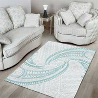 White Sunday Lotu Tamaiti Area Rug Polynesian Wave Pastel Cyan - Polynesian Pride