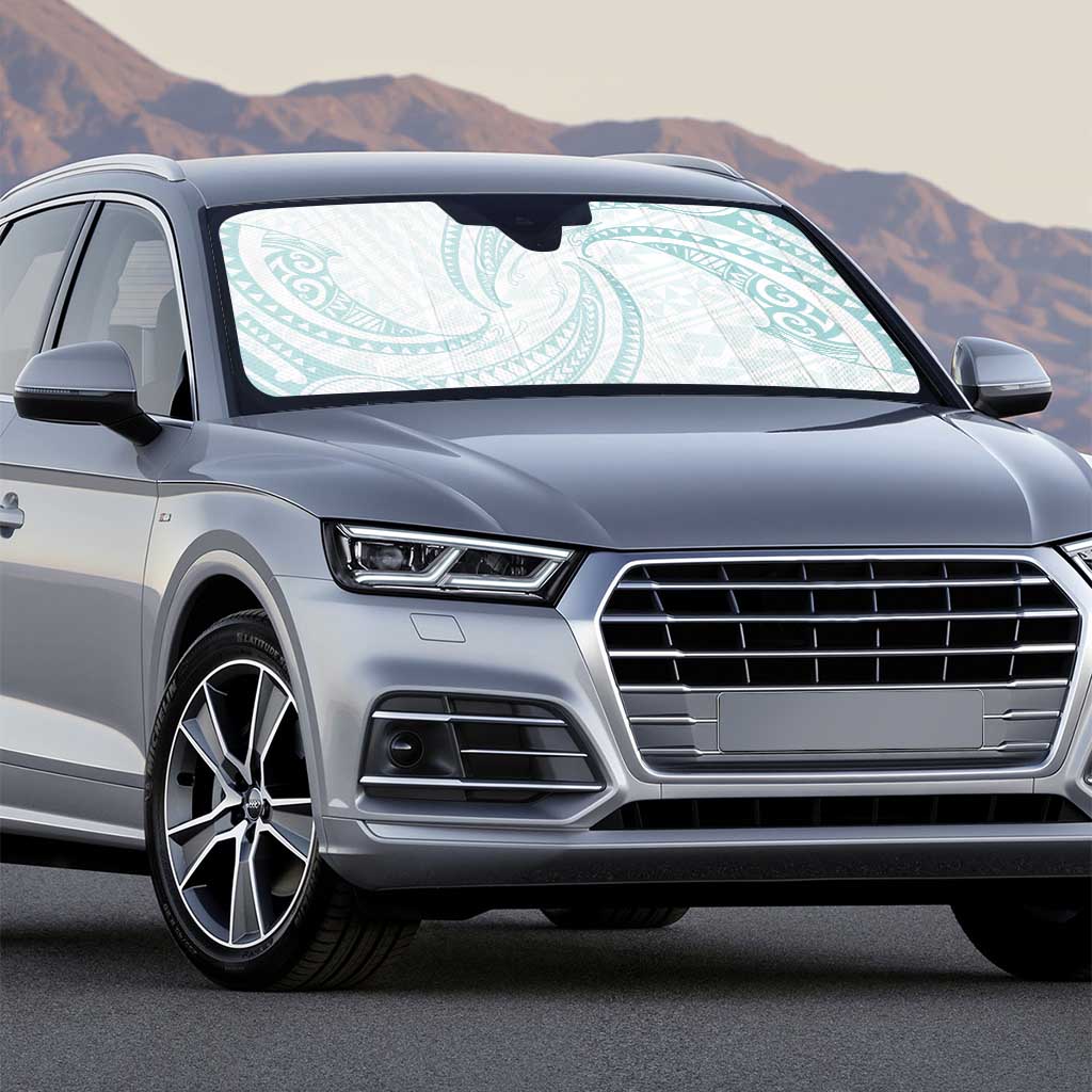 White Sunday Lotu Tamaiti Auto Sun Shade Polynesian Wave Pastel Cyan - Polynesian Pride