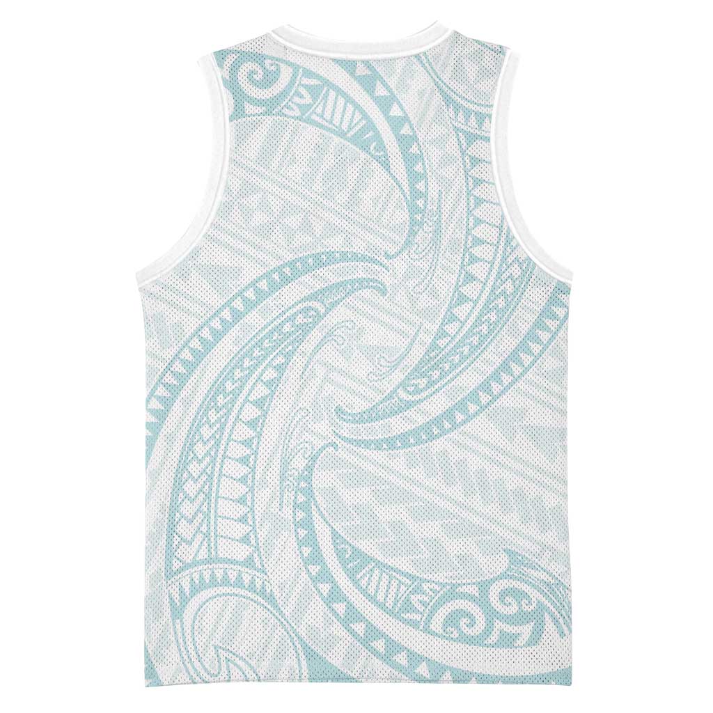 White Sunday Lotu Tamaiti Basketball Jersey Polynesian Wave Pastel Cyan LT9 - Polynesian Pride