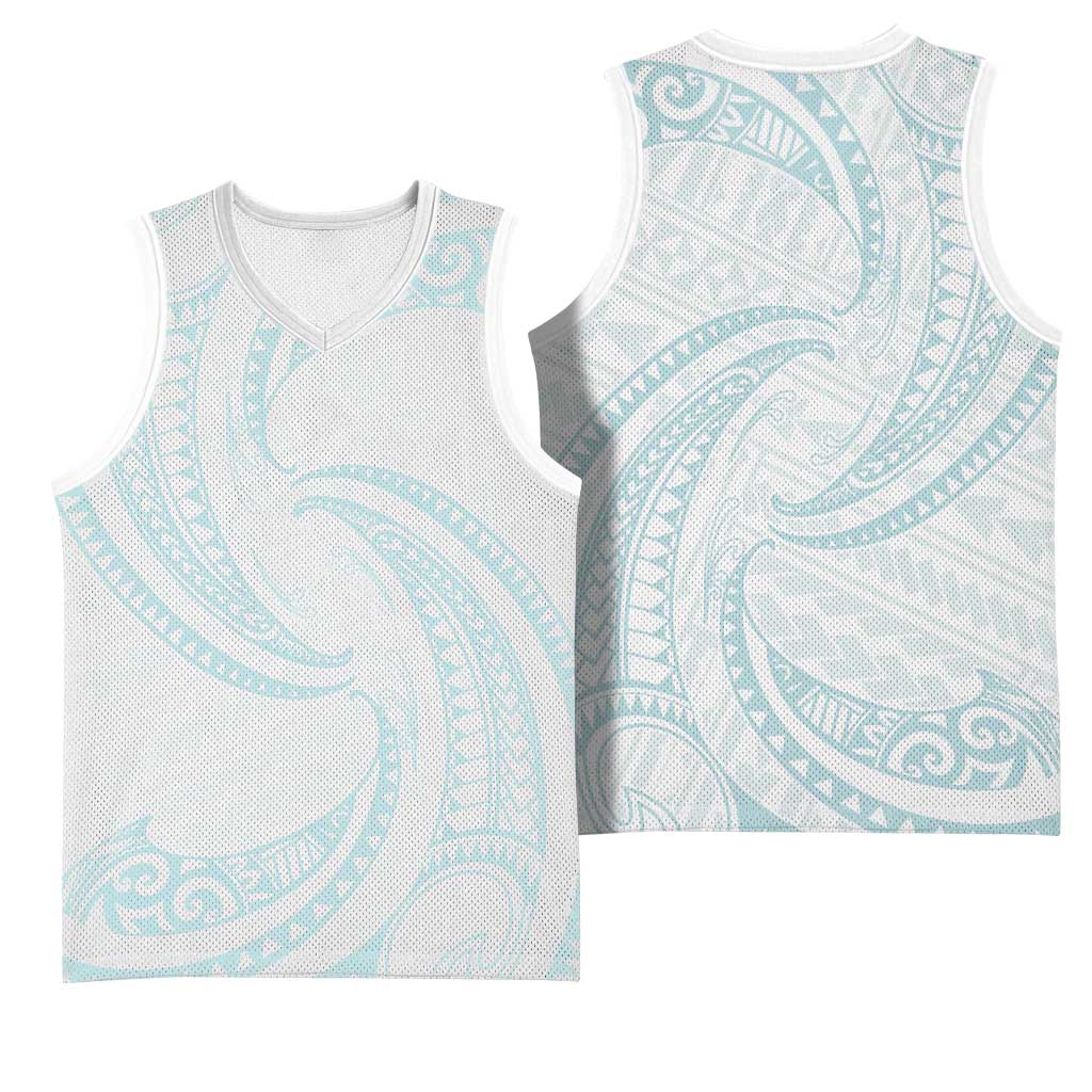 White Sunday Lotu Tamaiti Basketball Jersey Polynesian Wave Pastel Cyan LT9 - Polynesian Pride