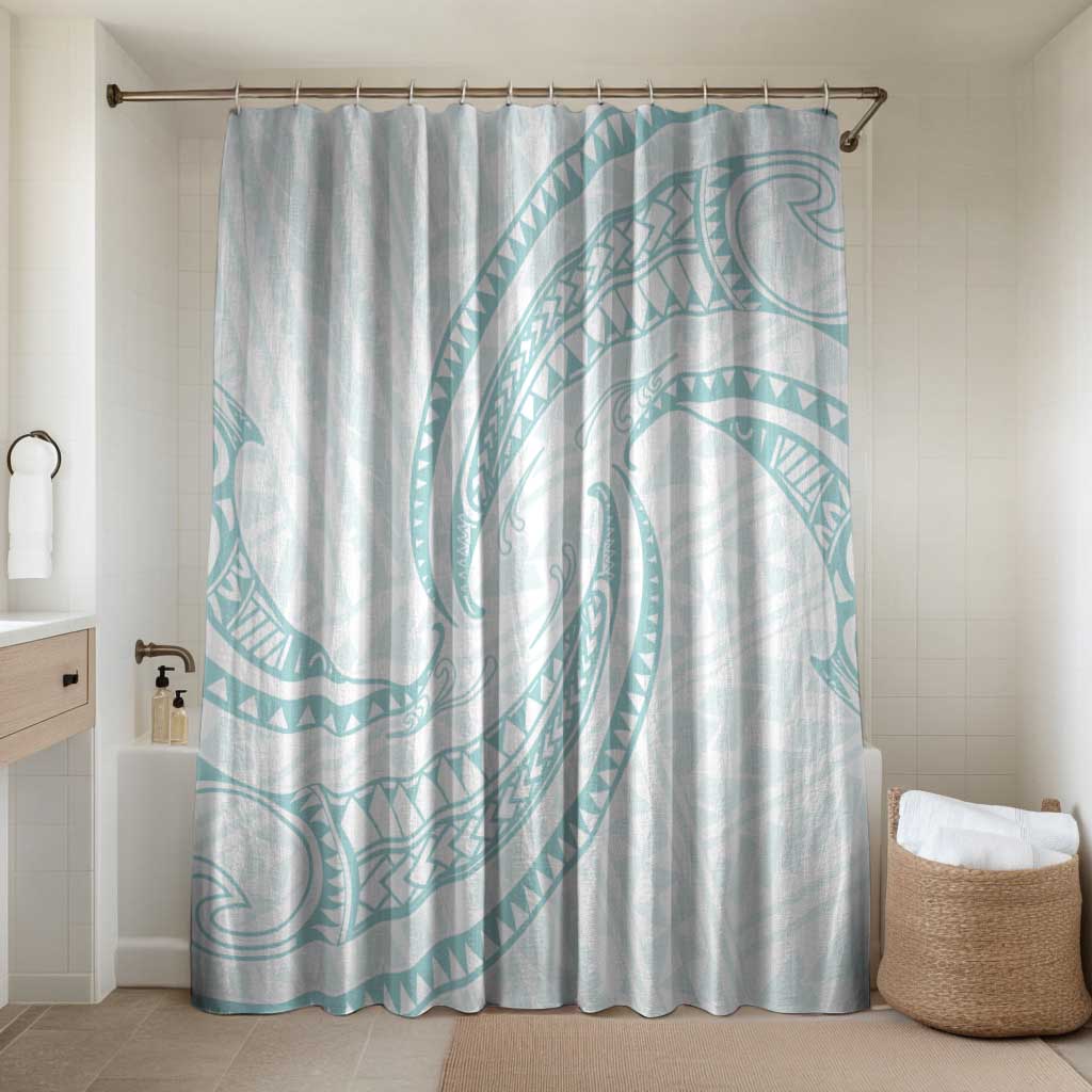 White Sunday Lotu Tamaiti Bathroom Set Polynesian Wave Pastel Cyan - Polynesian Pride