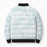 White Sunday Lotu Tamaiti Bomber Puffer Jacket Polynesian Wave Pastel Cyan LT9 - Polynesian Pride