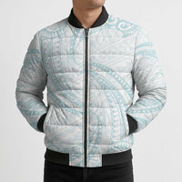 White Sunday Lotu Tamaiti Bomber Puffer Jacket Polynesian Wave Pastel Cyan LT9 - Polynesian Pride