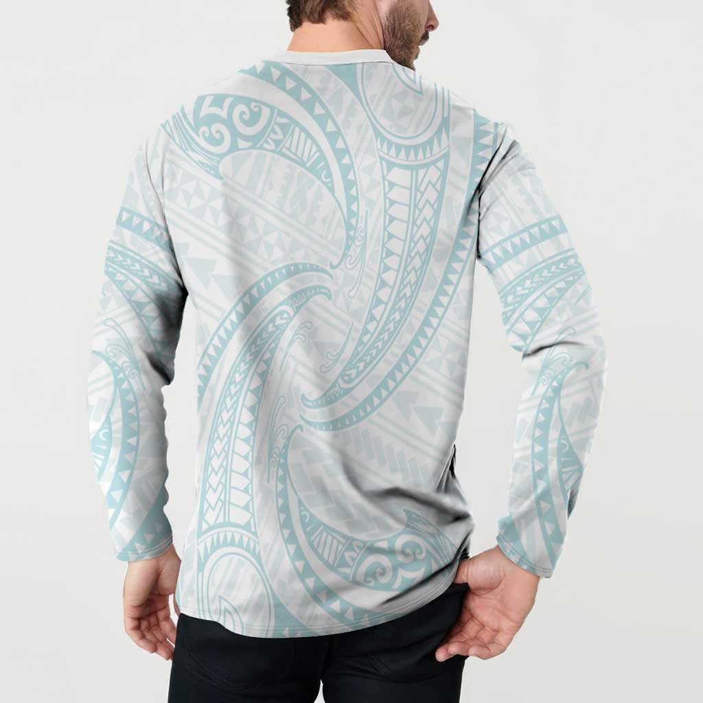 White Sunday Lotu Tamaiti Button Sweatshirt Polynesian Wave Pastel Cyan LT9 - Polynesian Pride