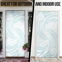 White Sunday Lotu Tamaiti Door Cover Polynesian Wave Pastel Cyan - Polynesian Pride