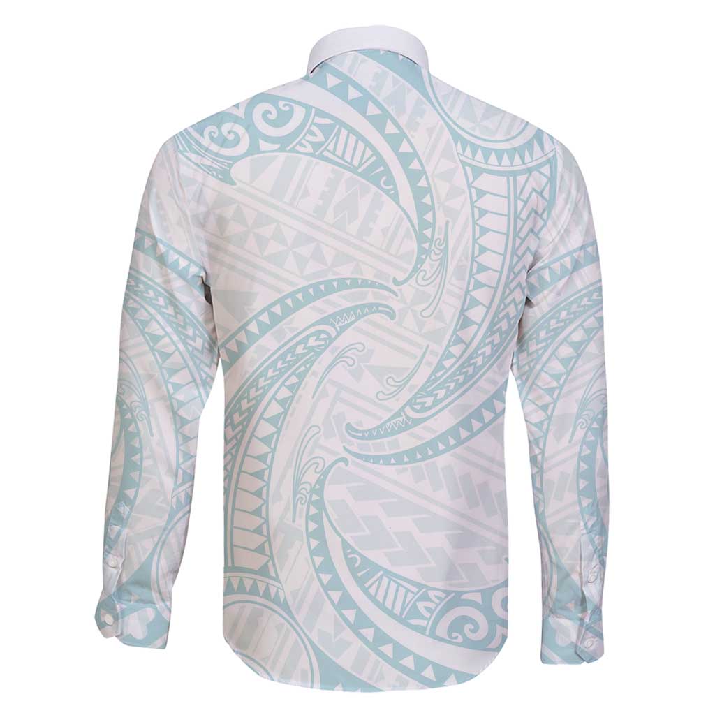 White Sunday Lotu Tamaiti Family Matching Long Sleeve Bodycon Dress and Hawaiian Shirt Polynesian Wave Pastel Cyan - Polynesian Pride