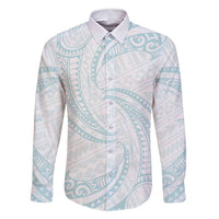White Sunday Lotu Tamaiti Family Matching Mermaid Dress and Hawaiian Shirt Polynesian Wave Pastel Cyan - Polynesian Pride