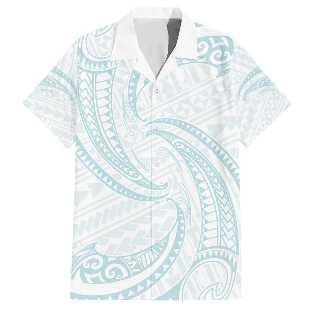 White Sunday Lotu Tamaiti Family Matching Summer Maxi Dress and Hawaiian Shirt Polynesian Wave Pastel Cyan - Polynesian Pride