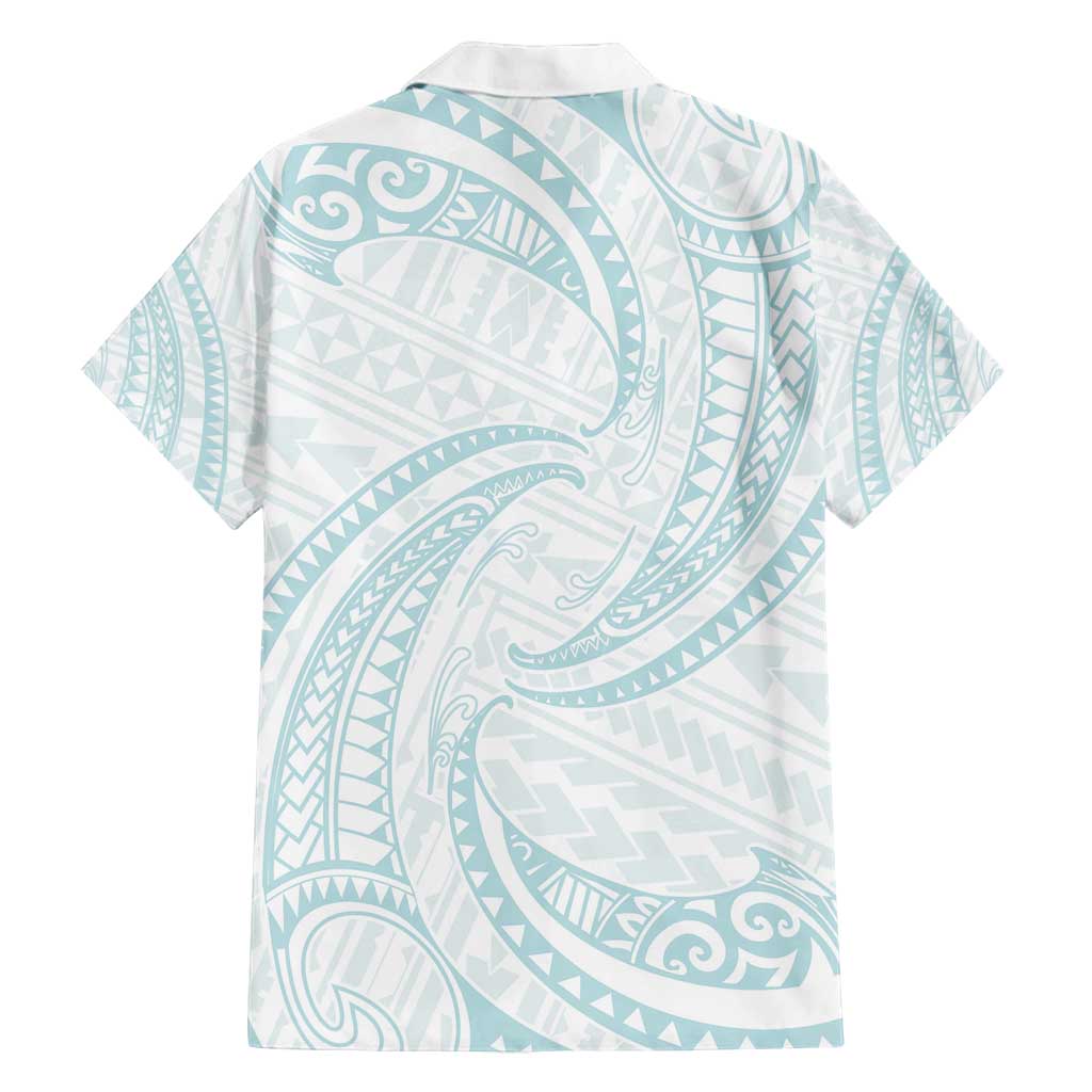 White Sunday Lotu Tamaiti Family Matching Tank Maxi Dress and Hawaiian Shirt Polynesian Wave Pastel Cyan - Polynesian Pride