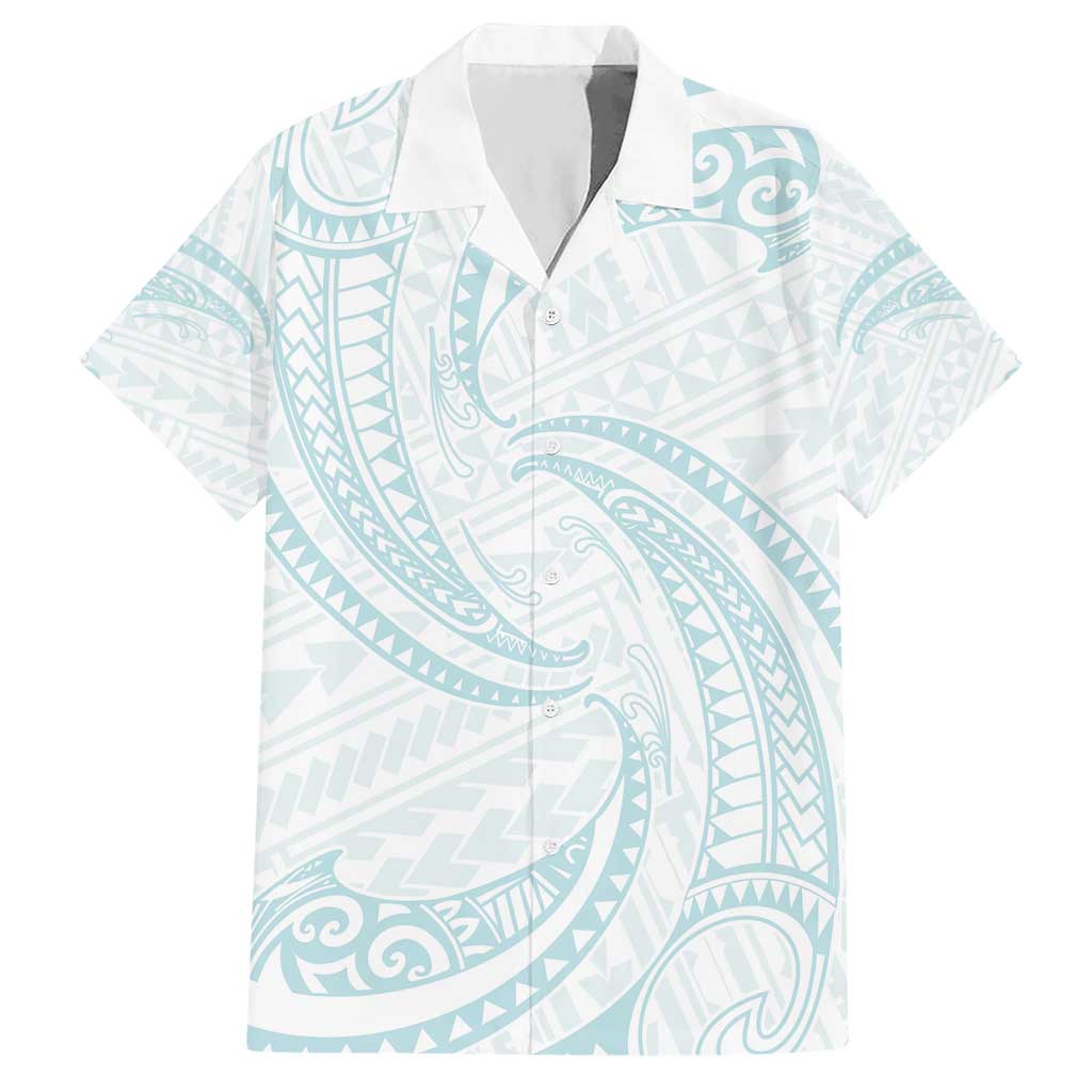 White Sunday Lotu Tamaiti Hawaiian Shirt Polynesian Wave Pastel Cyan - Polynesian Pride
