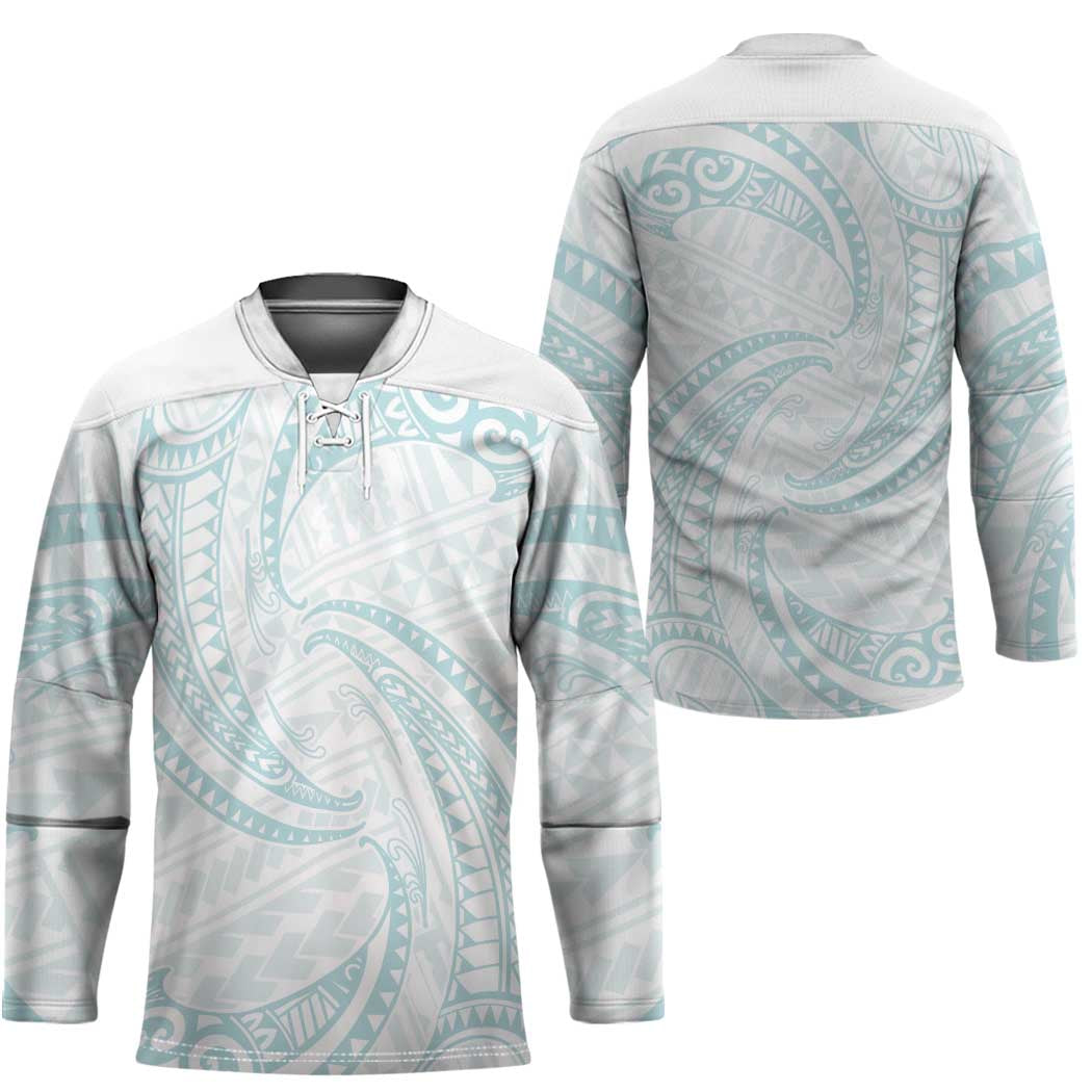White Sunday Lotu Tamaiti Hockey Jersey Polynesian Wave Pastel Cyan LT9 - Polynesian Pride