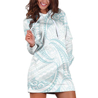 White Sunday Lotu Tamaiti Hoodie Dress Polynesian Wave Pastel Cyan - Polynesian Pride