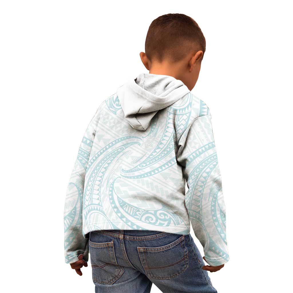 White Sunday Lotu Tamaiti Kid Hoodie Polynesian Wave Pastel Cyan - Polynesian Pride
