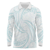 White Sunday Lotu Tamaiti Long Sleeve Polo Shirt Polynesian Wave Pastel Cyan LT9 Cyan - Polynesian Pride