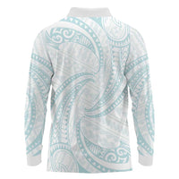 White Sunday Lotu Tamaiti Long Sleeve Polo Shirt Polynesian Wave Pastel Cyan LT9 - Polynesian Pride