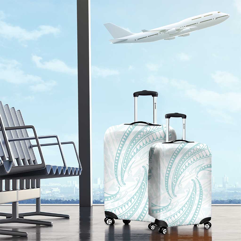 White Sunday Lotu Tamaiti Luggage Cover Polynesian Wave Pastel Cyan - Polynesian Pride