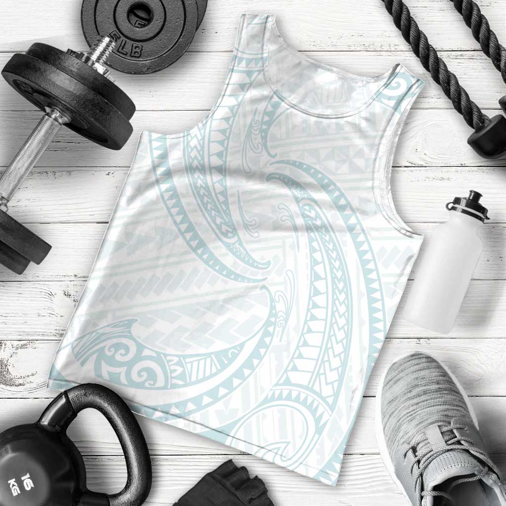 White Sunday Lotu Tamaiti Men Tank Top Polynesian Wave Pastel Cyan LT9 - Polynesian Pride