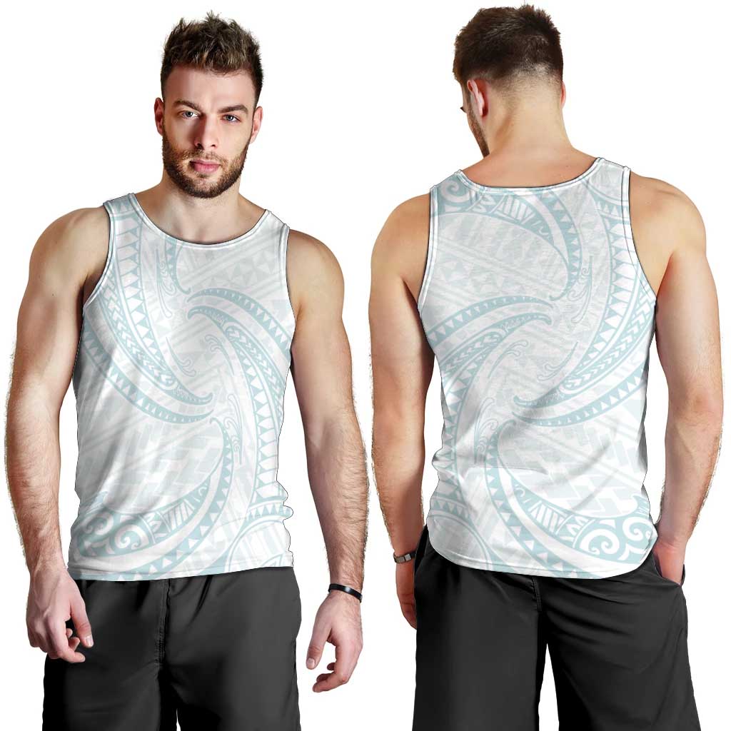 White Sunday Lotu Tamaiti Men Tank Top Polynesian Wave Pastel Cyan LT9 - Polynesian Pride