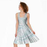 White Sunday Lotu Tamaiti Midi Dress Polynesian Wave Pastel Cyan - Polynesian Pride