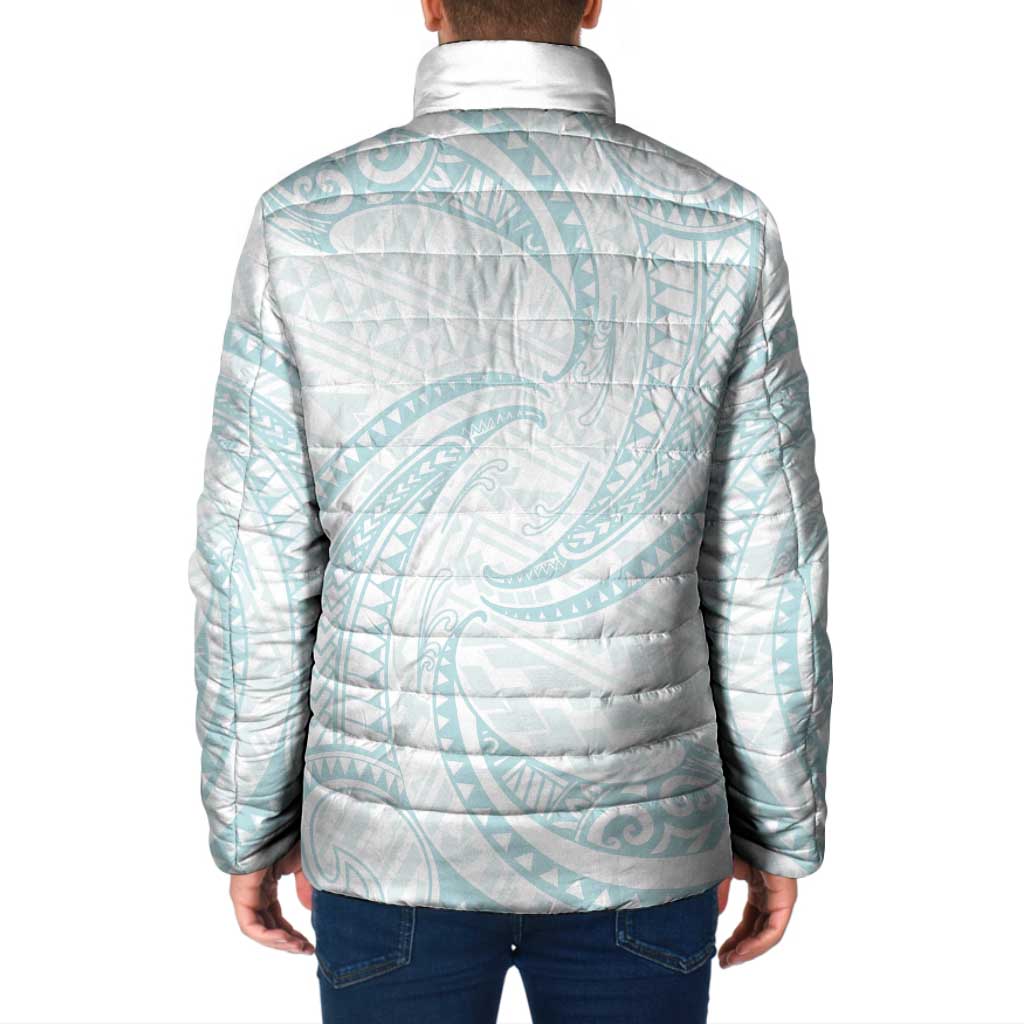 White Sunday Lotu Tamaiti Padded Jacket Polynesian Wave Pastel Cyan LT9 - Polynesian Pride