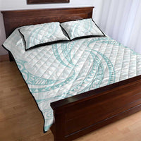 White Sunday Lotu Tamaiti Quilt Bed Set Polynesian Wave Pastel Cyan - Polynesian Pride