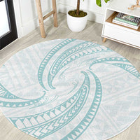 White Sunday Lotu Tamaiti Round Carpet Polynesian Wave Pastel Cyan - Polynesian Pride
