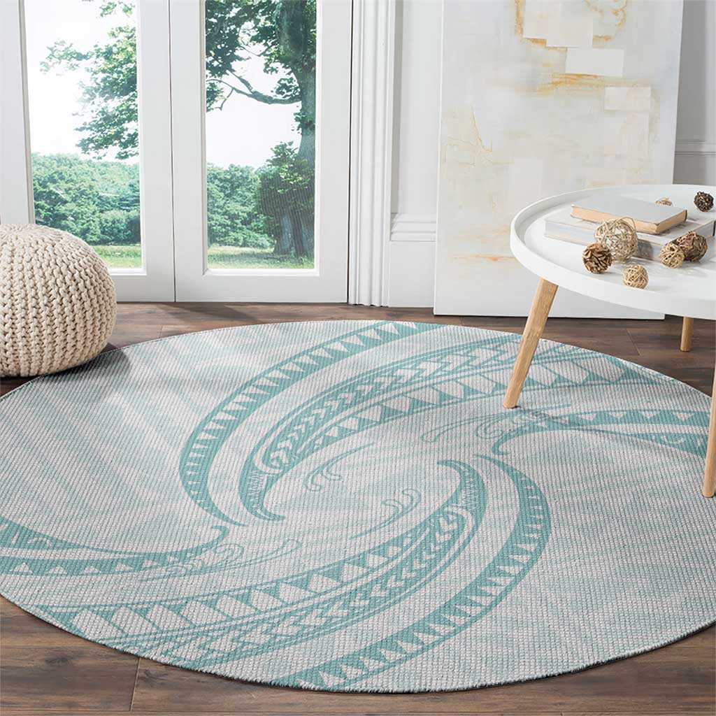 White Sunday Lotu Tamaiti Round Carpet Polynesian Wave Pastel Cyan - Polynesian Pride