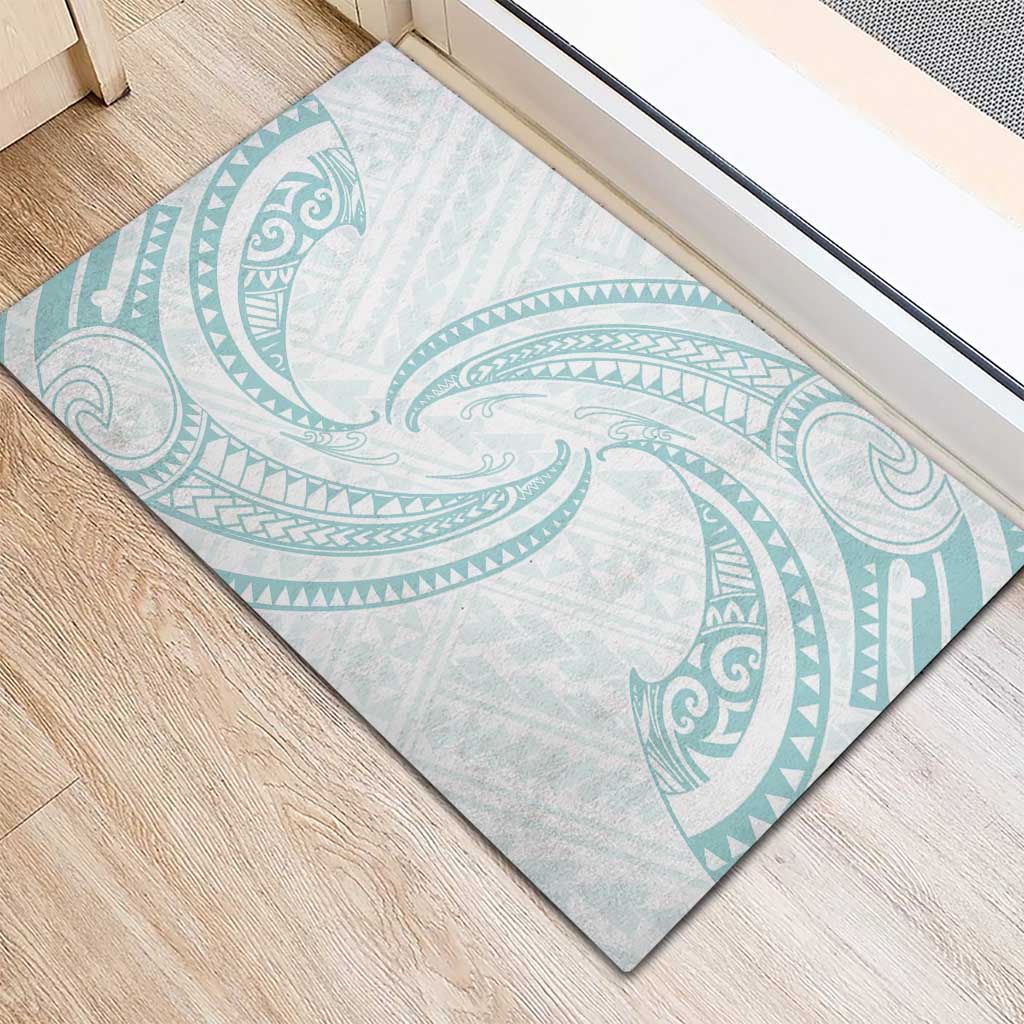 White Sunday Lotu Tamaiti Rubber Doormat Polynesian Wave Pastel Cyan LT9 - Polynesian Pride