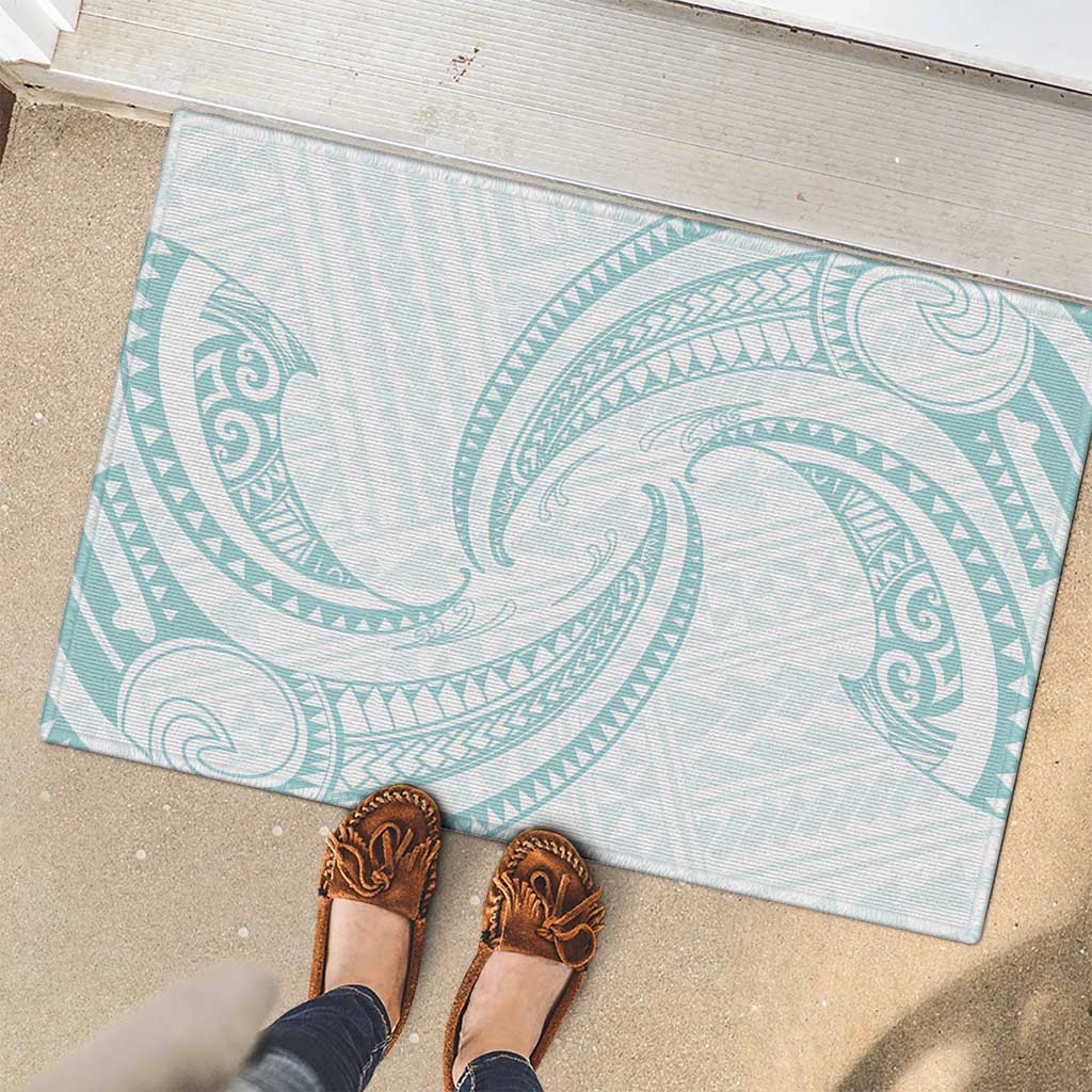 White Sunday Lotu Tamaiti Rubber Doormat Polynesian Wave Pastel Cyan LT9 - Polynesian Pride