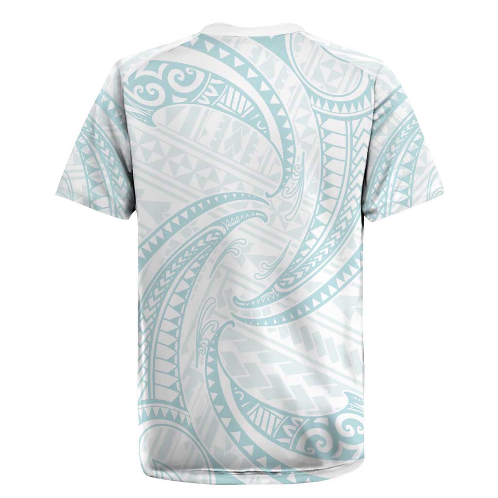 White Sunday Lotu Tamaiti Rugby Jersey Polynesian Wave Pastel Cyan LT9 - Polynesian Pride