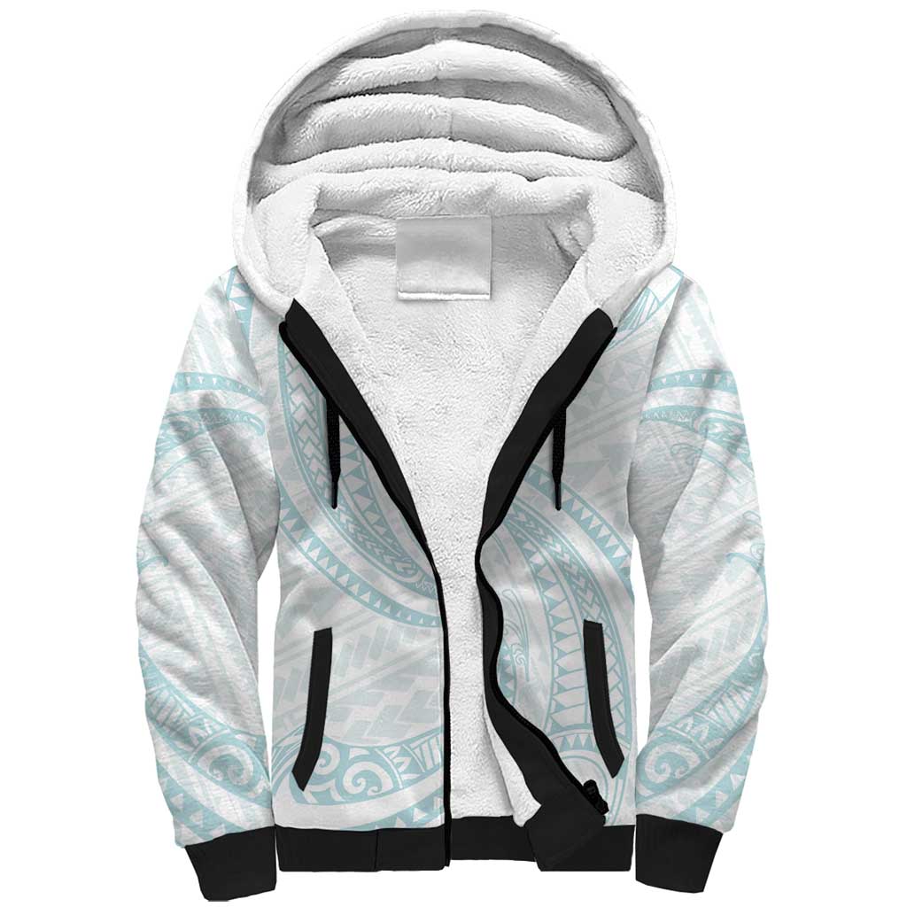 White Sunday Lotu Tamaiti Sherpa Hoodie Polynesian Wave Pastel Cyan LT9 Unisex Cyan - Polynesian Pride