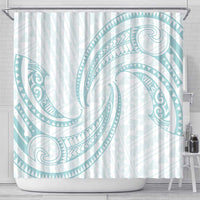White Sunday Lotu Tamaiti Shower Curtain Polynesian Wave Pastel Cyan - Polynesian Pride