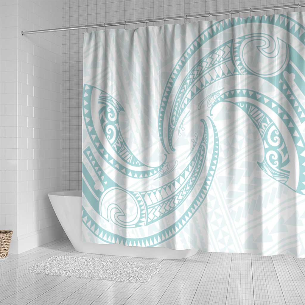 White Sunday Lotu Tamaiti Shower Curtain Polynesian Wave Pastel Cyan - Polynesian Pride