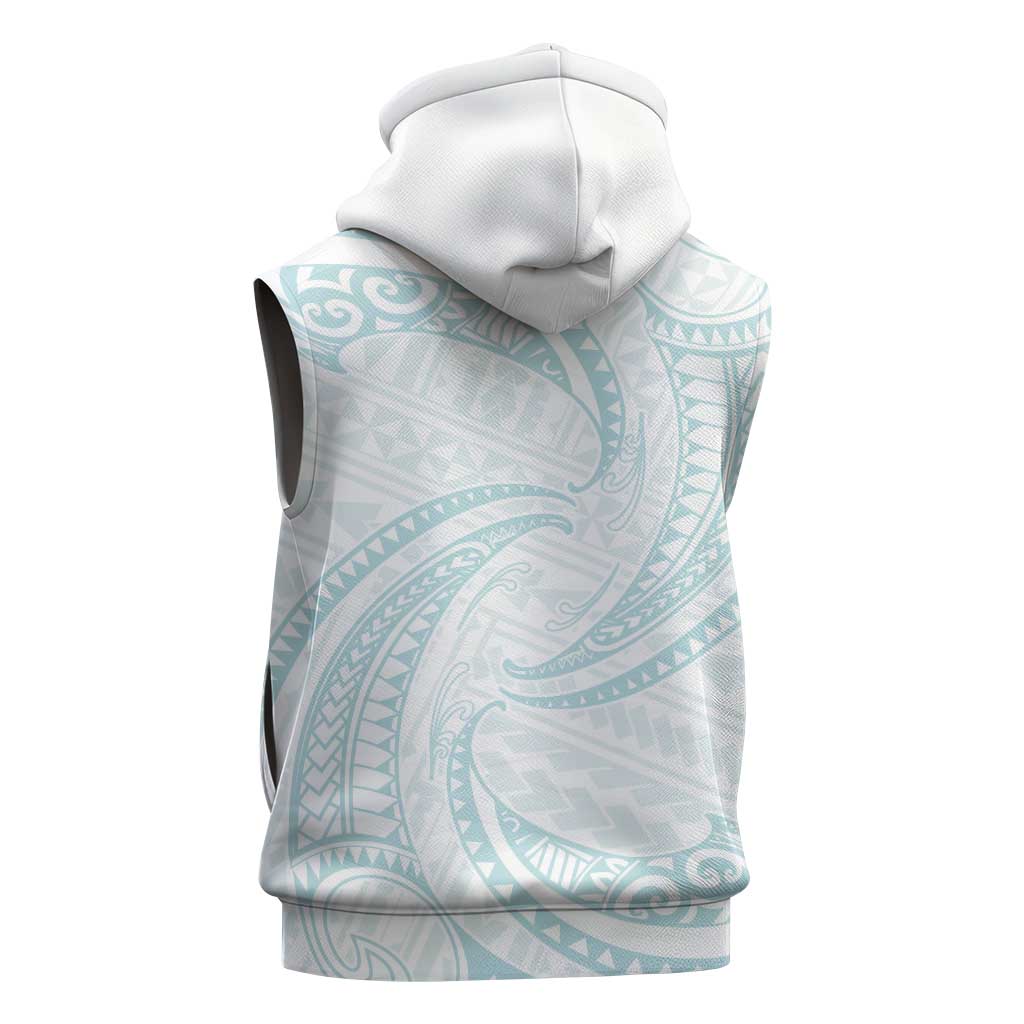 White Sunday Lotu Tamaiti Sleeveless Hoodie Polynesian Wave Pastel Cyan LT9 - Polynesian Pride