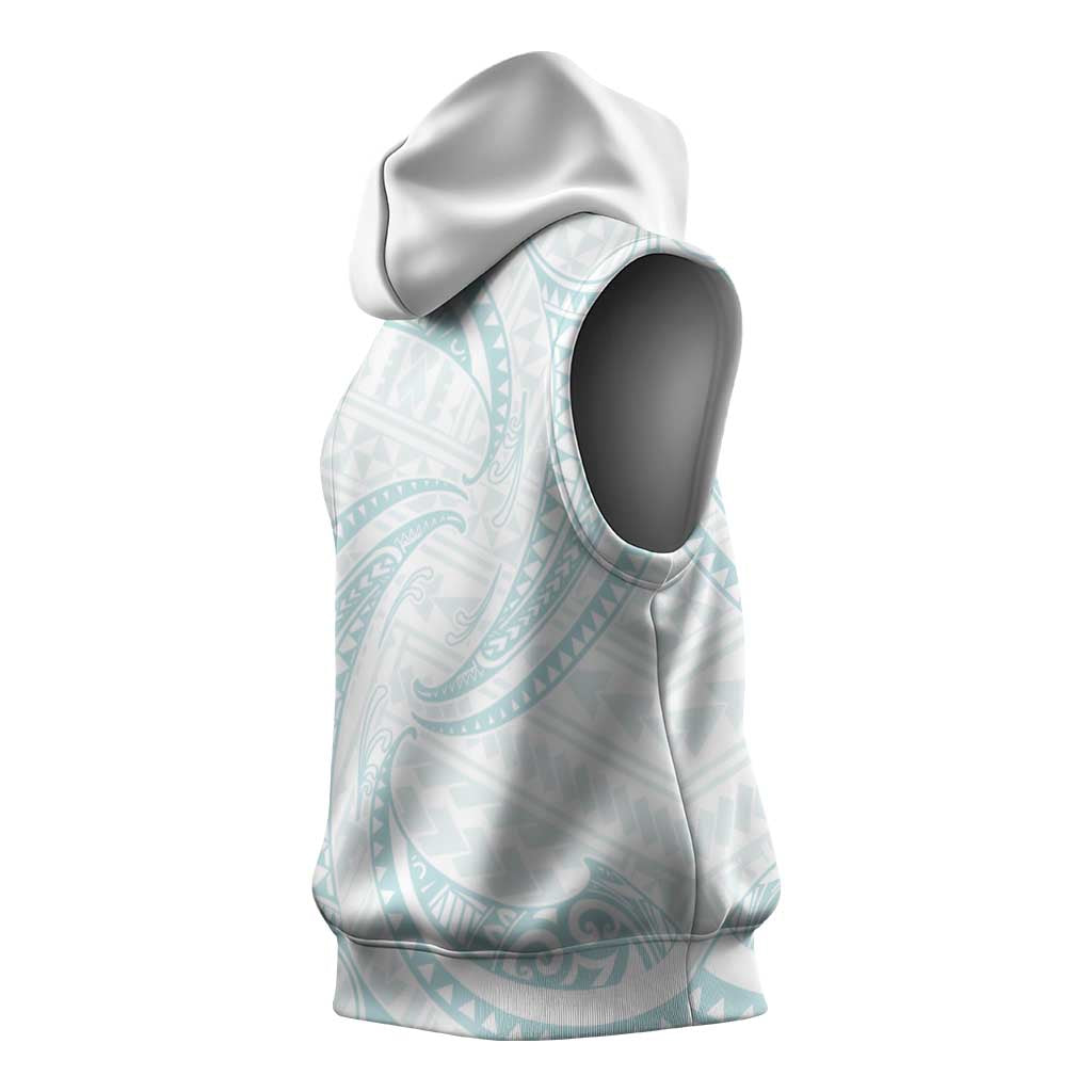 White Sunday Lotu Tamaiti Sleeveless Hoodie Polynesian Wave Pastel Cyan LT9 - Polynesian Pride