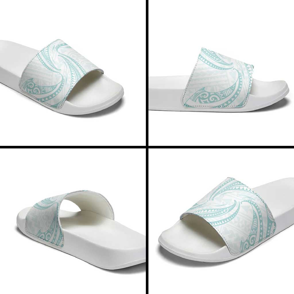 White Sunday Lotu Tamaiti Slide Sandals Polynesian Wave Pastel Cyan - Polynesian Pride