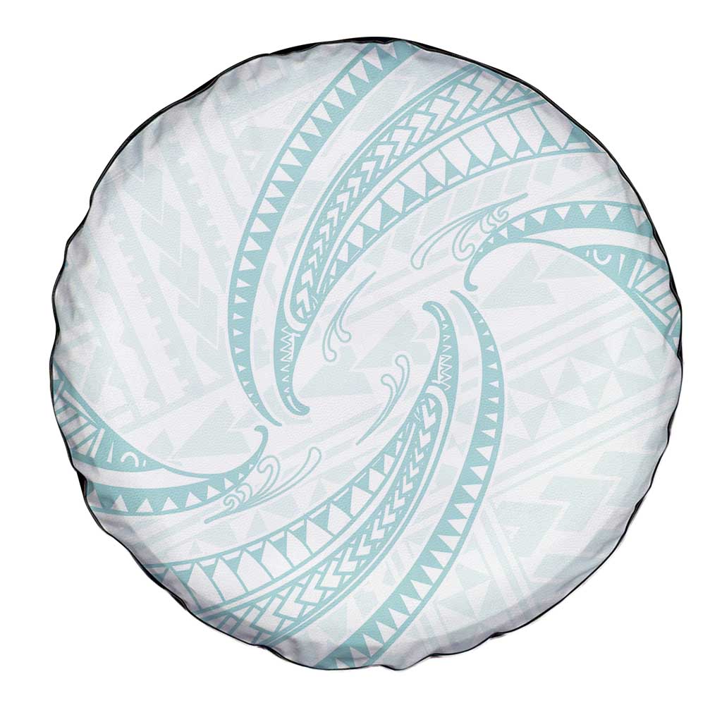 White Sunday Lotu Tamaiti Spare Tire Cover Polynesian Wave Pastel Cyan - Polynesian Pride