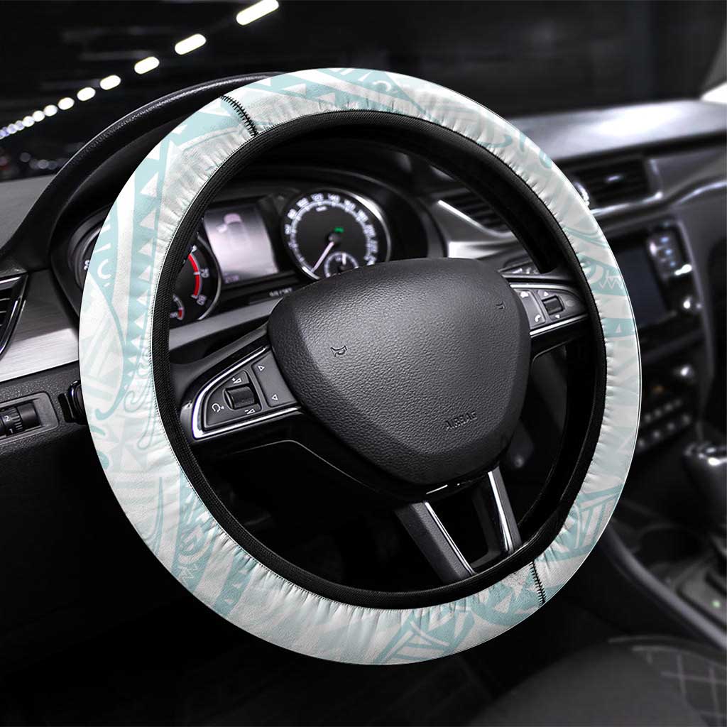 White Sunday Lotu Tamaiti Steering Wheel Cover Polynesian Wave Pastel Cyan LT9 Universal Fit Cyan - Polynesian Pride