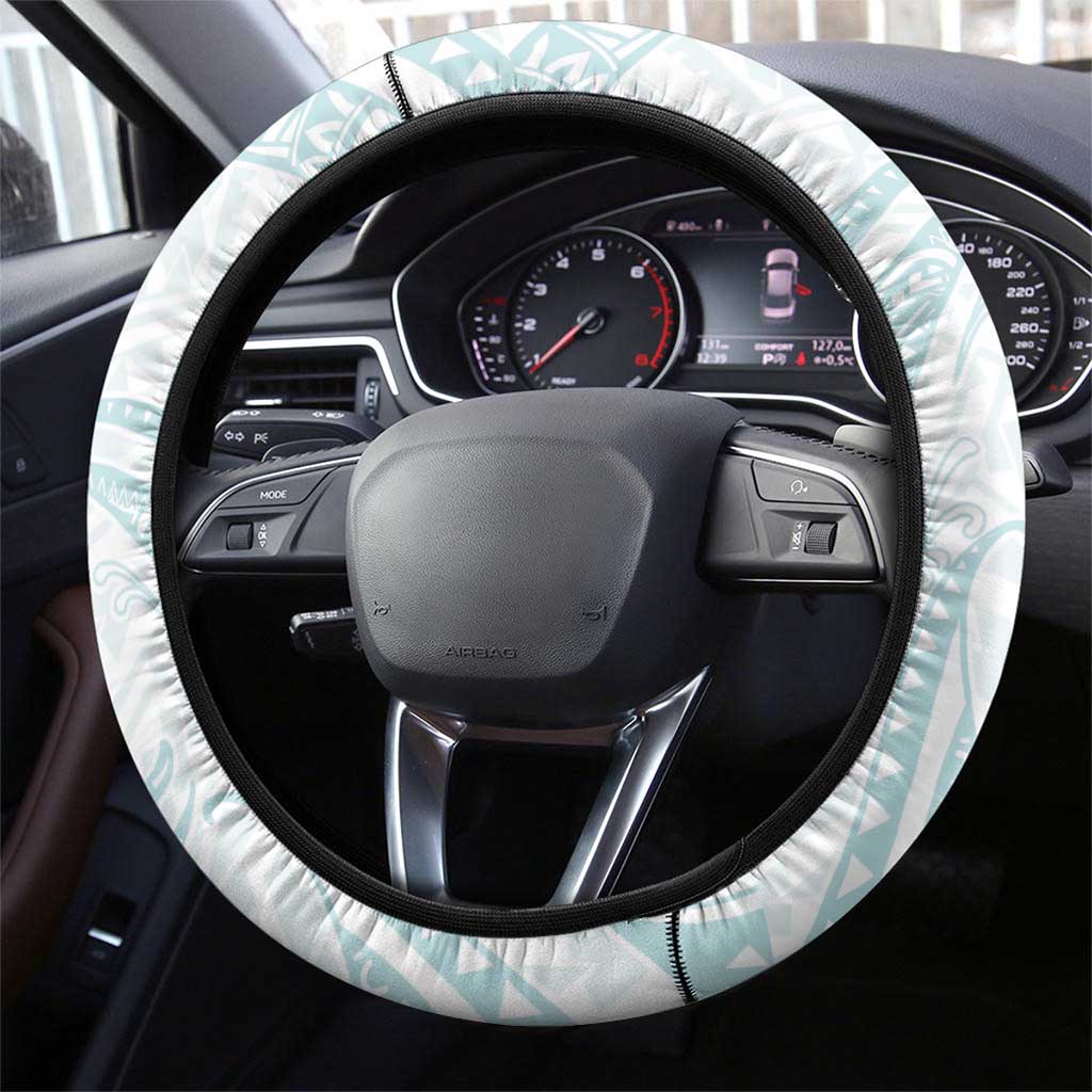 White Sunday Lotu Tamaiti Steering Wheel Cover Polynesian Wave Pastel Cyan LT9 - Polynesian Pride