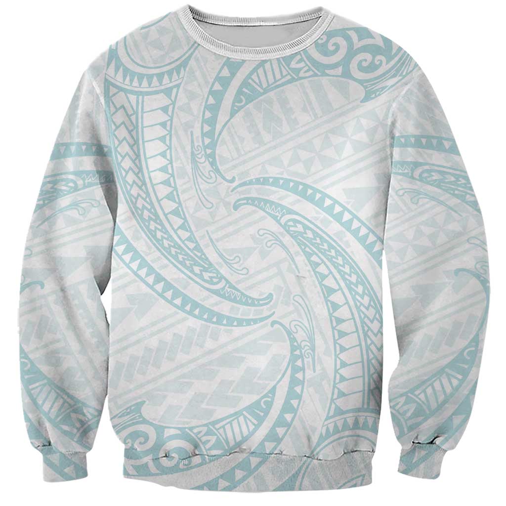 White Sunday Lotu Tamaiti Sweatshirt Polynesian Wave Pastel Cyan LT9 Unisex Cyan - Polynesian Pride