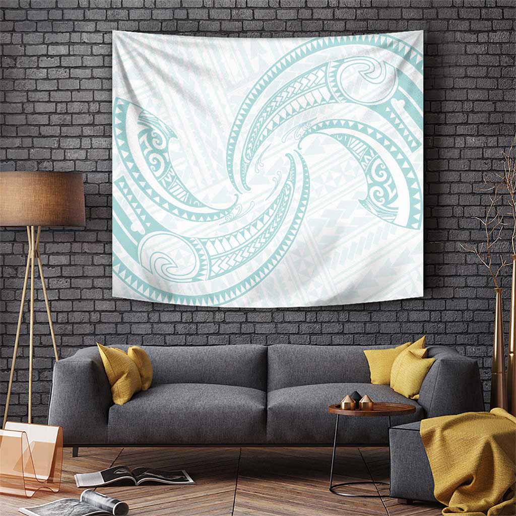 White Sunday Lotu Tamaiti Tapestry Polynesian Wave Pastel Cyan - Polynesian Pride